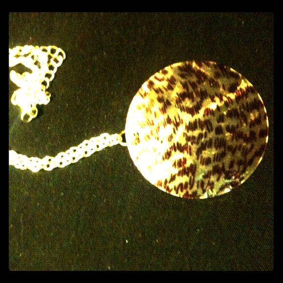 Leopard print disc necklace