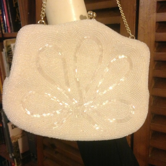 Vintage White Beaded Evening Bag - Picture 1 of 4