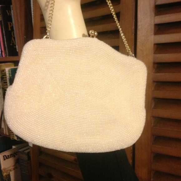 Vintage White Beaded Evening Bag - Picture 3 of 4