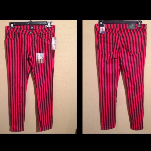 Black and Red Striped Skinny Jeans