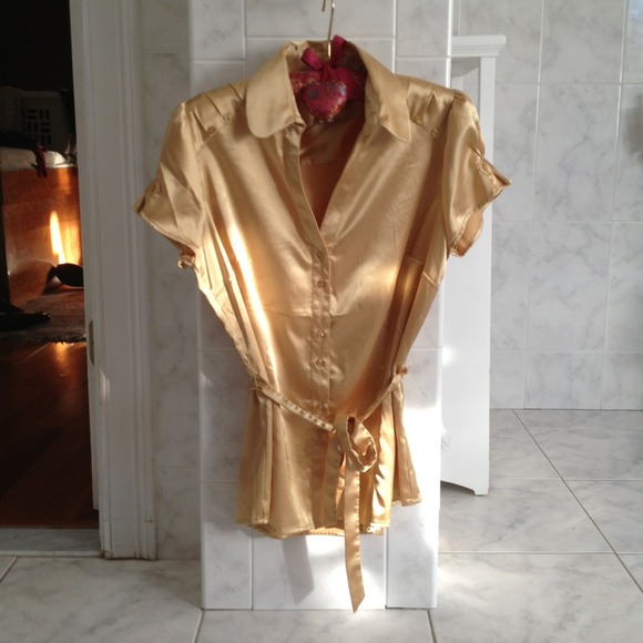 Gold satin shirt great for work or a night out