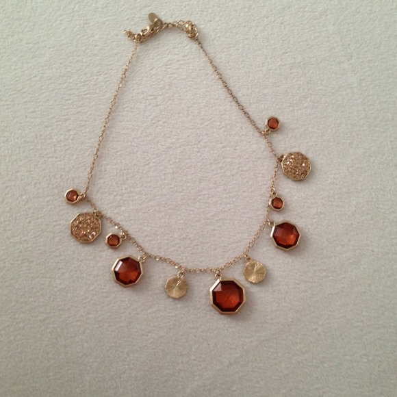 Gold Tone & Brown Tone Stone Necklace