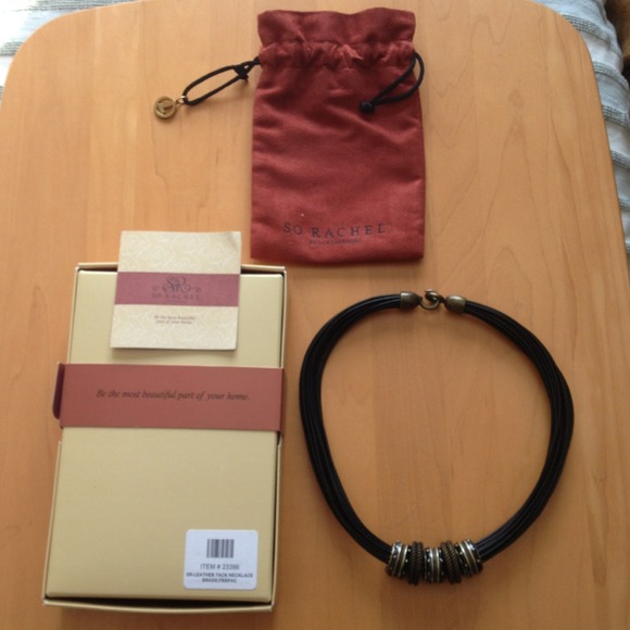 Black leather w/ brass beads necklace