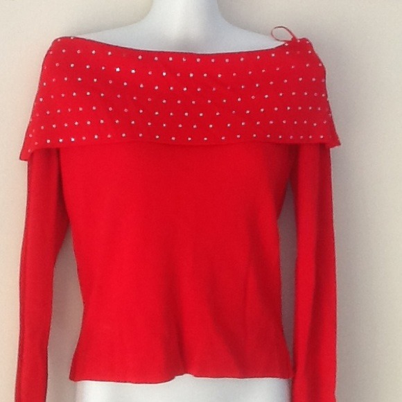Red off the shoulder with rhinestones