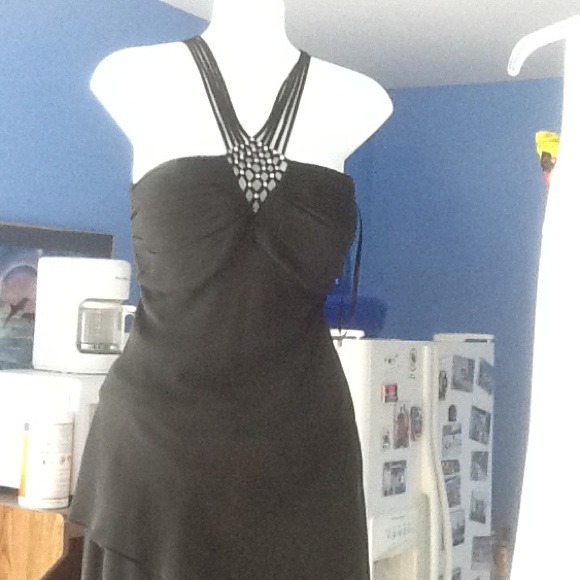 Black top with rhinestones & blouses black pants