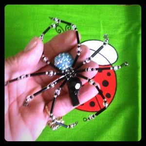 Spider Hair clip  black Silver and Green