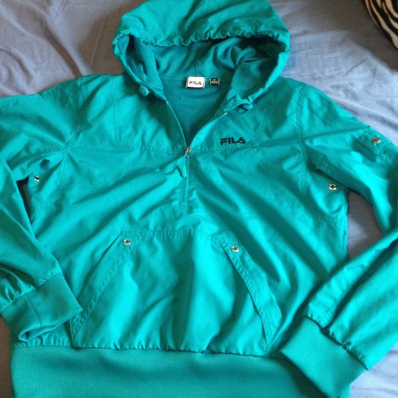 Teal FILA sport windbreaker with hood