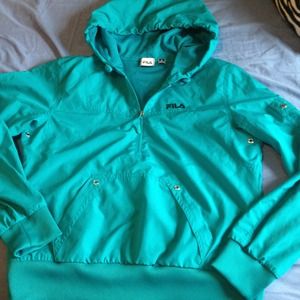 Teal FILA sport windbreaker with hood