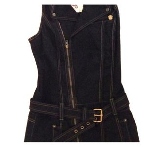 Guess Medium Dark Denim Dress with Gold Zippers