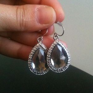 Silver earrings with grey faux diamond