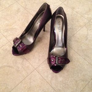Purple Guess open toes heels with buckle size 8