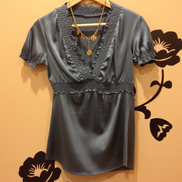 BCBG lake blue silk top