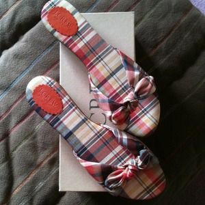J. Crew madras plaid slides