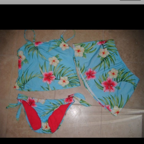 Athena aqua floral 3 piece swimsuit
