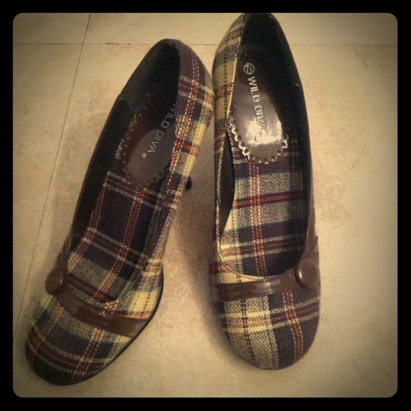Brown plaid Wild Diva heels