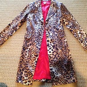Satin Leopard Cache Dress Coat Sz Small