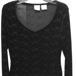 Black velour embroidered top