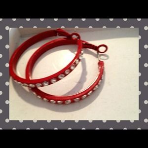 💋Red bling hoops