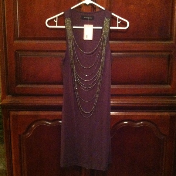 Boutique dress with beaded fringe neckline