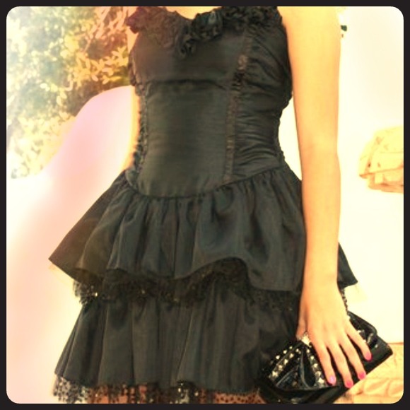 Betsy Johnson satin, tulle, & sequined black dress