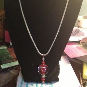 Silver & red pendant necklace w/ matching earrings