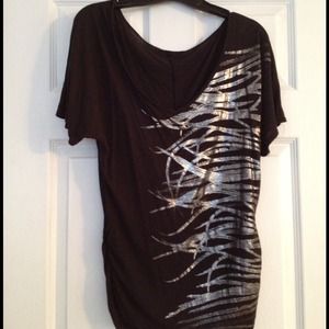 SALE! Black top with silver feathers