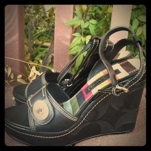 Authentic Black Coach Wedges