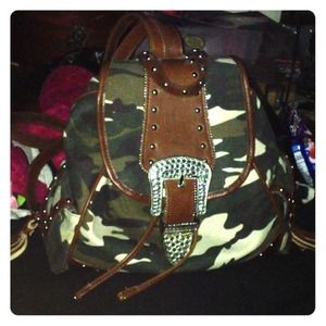 Camo backpack with bling buckle.