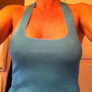 GEORGIOU 100% SILK TURQUOISE KNIT HALTER TOP