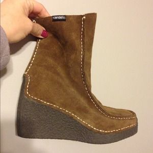 Brown Suede Wedge Boots.  Mint condition!