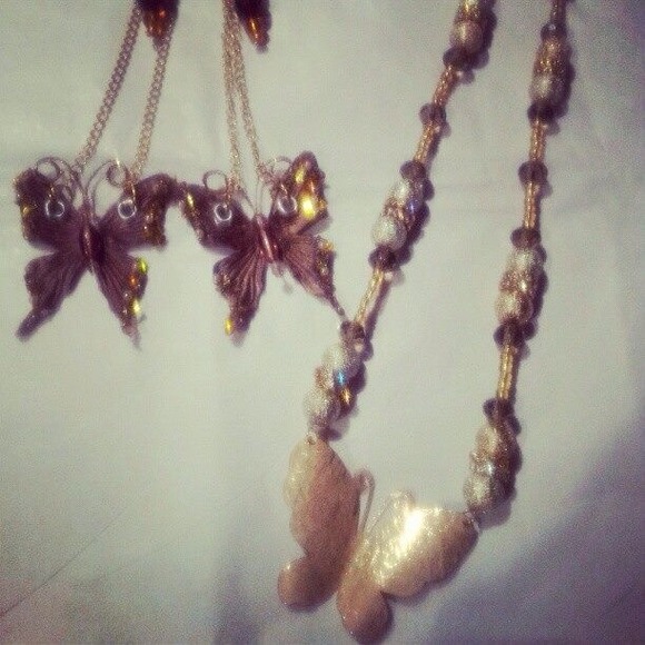 Butterfly earrings and necklace