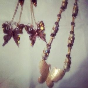 Butterfly earrings and necklace