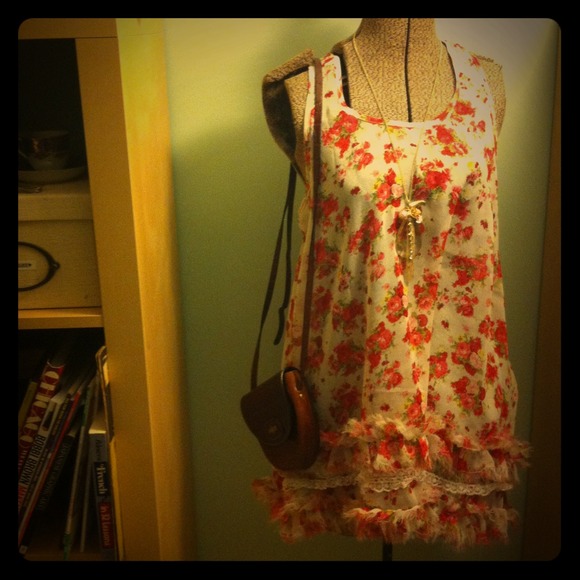 Rose Patterned Frill Top