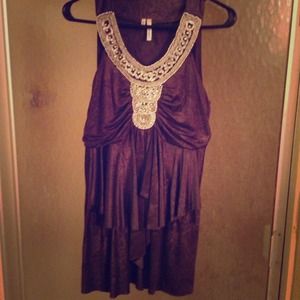 Satin blouse with beaded neckline