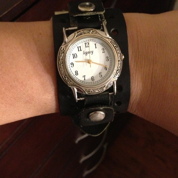 Black wide leather watch