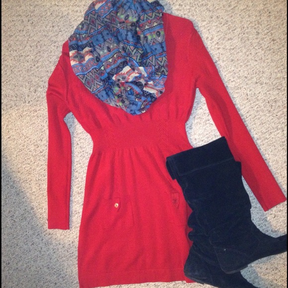 Red cozy sweater dress!