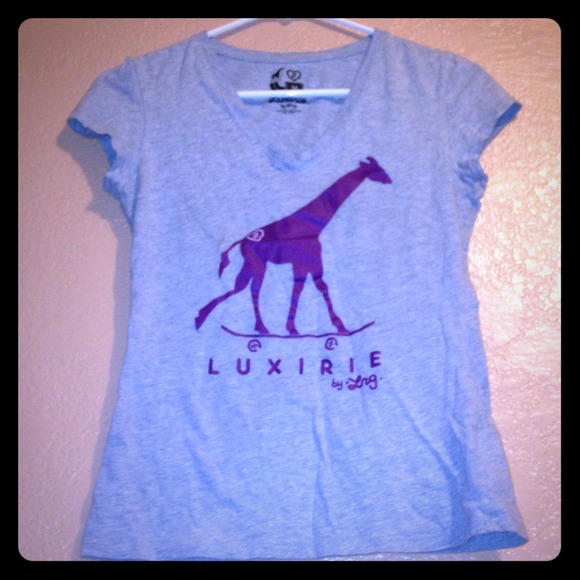 Grey "LRG" V-Neck with purple giraffe
