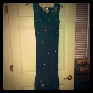 Choc. brown 100% rayon dress w/sequence flowers