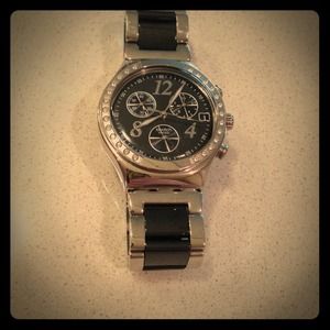 REDUCED! Swatch black@stainless steel w crystals