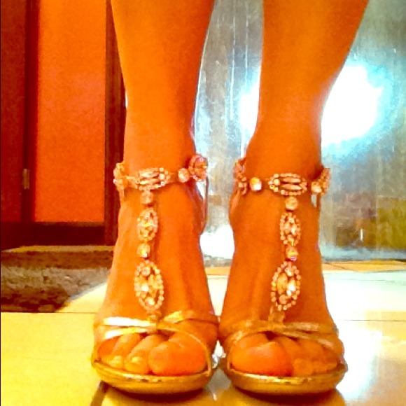 RESERVED!!!-Gold embellished strap heels!