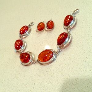 REDUCED! sterling silver & amber bracelet/earrings
