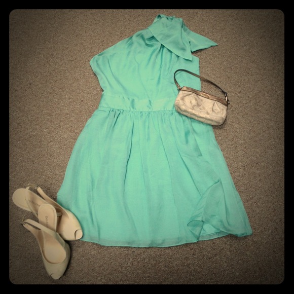 Sea green, one shoulder party dress