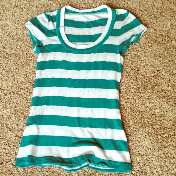 Express teal & white striped t-shirt