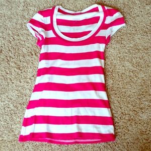 Hot pink & white striped t-shirt from Express