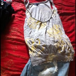 Beautiful grey top with yellow flowers