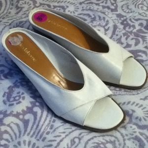 White Liz Claiborne open toe sandals. 2" heel.