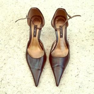 black leather strappy shoes