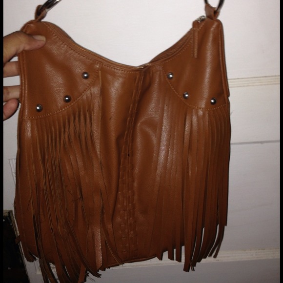 Fringe hobo brown purse