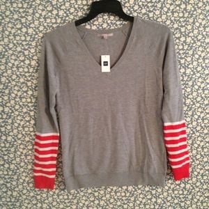 GAP Sweaters - Gray sweater with red striped sleeves GAP Sweaters - Gray sweater with red striped sleeves