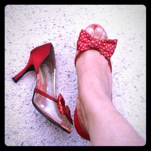 red,transparent peep toe shoes